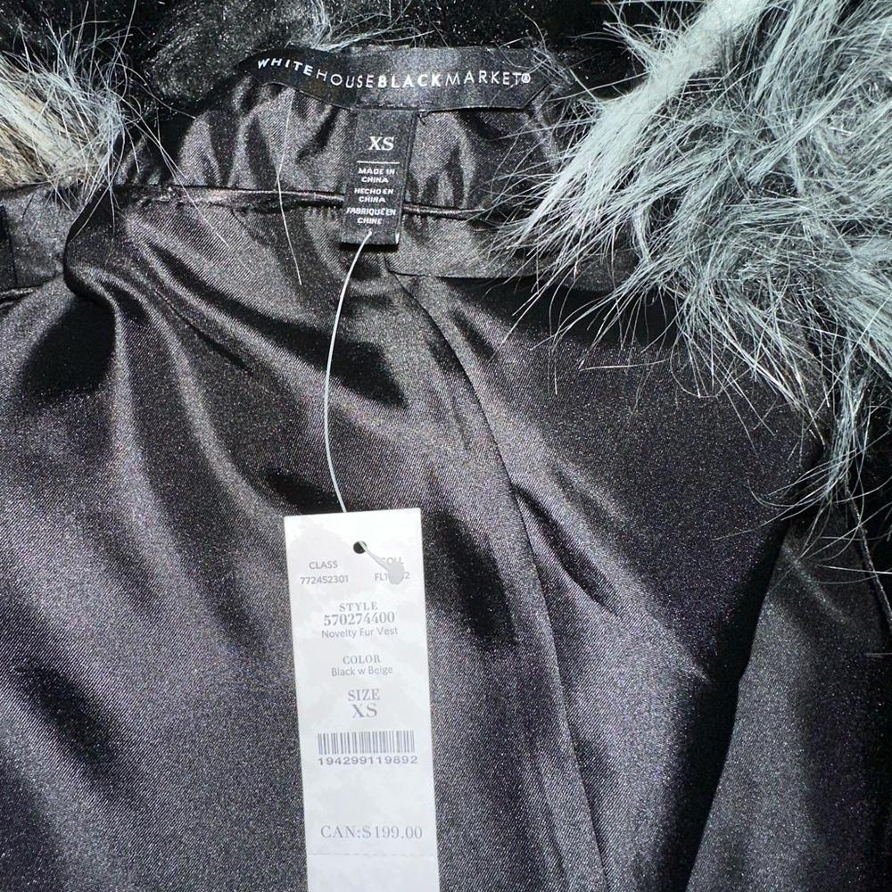 ✨NWT WHITE HOUSE BLACK MARKET black white brown patchwork faux fur vest Size XS - Picture 9 of 11